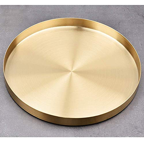 ZODIFEVI Gold Round Trays, 12 Inch Large Round Gold Serving Tray, Gold Tray Decorative, Gold Serving Tray, Decorative Tray for Jewelry, Makeup, Candle, Toiletry, Kitchen Tableware, Bar, Cafe (Large) | Amazon (US)