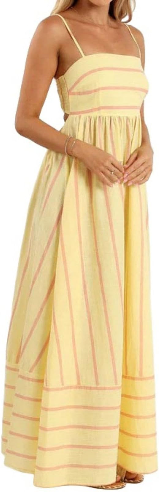 Women's Summer Striped Back Smocked Maxi Dress Casual Spaghetti Strap Tiered Flowy Beach Long Dre... | Amazon (US)