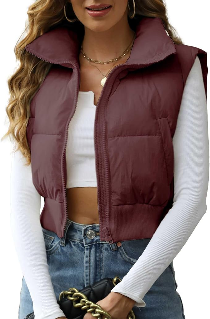 Songling Women's Winter Crop Vest Sleeveless Zip Up Stand Collar Lightweight Puffer Padded Vest | Amazon (US)