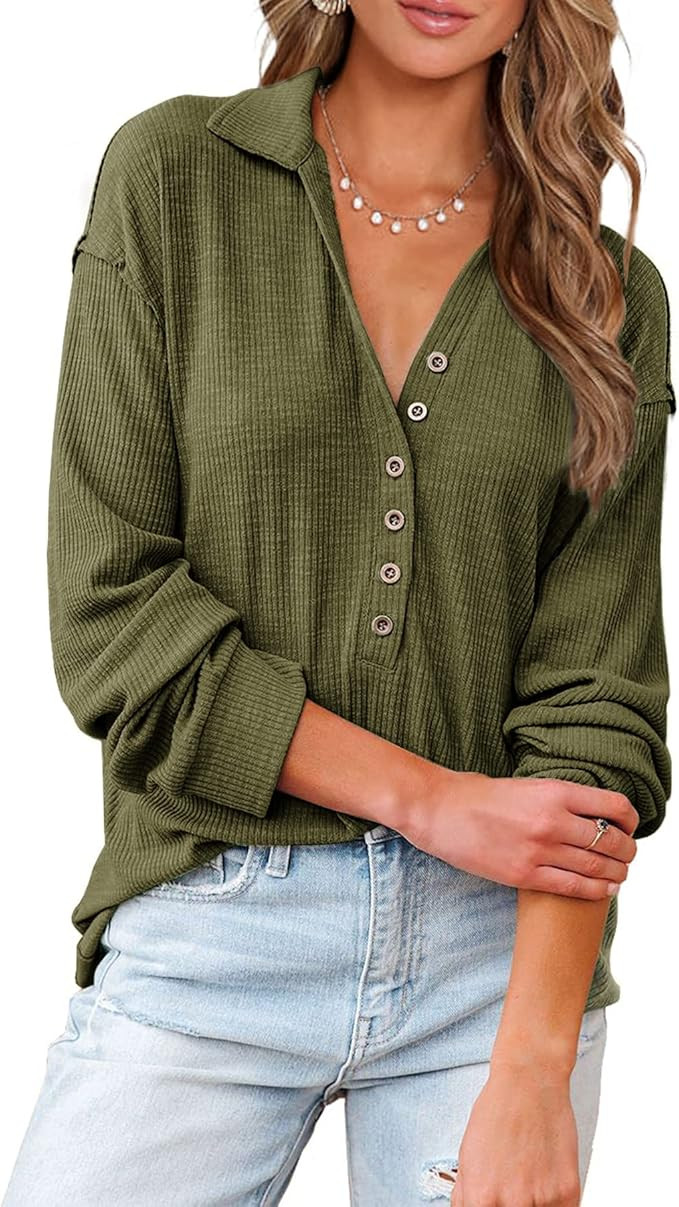 BTFBM Women Casual Button Down Fall Blouses 2025 Long Sleeve Solid Business Work Tops Cute Relaxe... | Amazon (US)