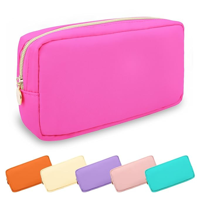 Small Makeup Pouch for Purse, Nylon Travel Toiletry Storage Pouch Cute Preppy Cosmetic Bag for Wo... | Amazon (US)