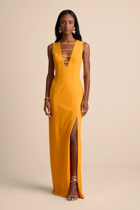 Sabrina Golden Yellow Cutout Sleeveless Maxi Dress | Lulus