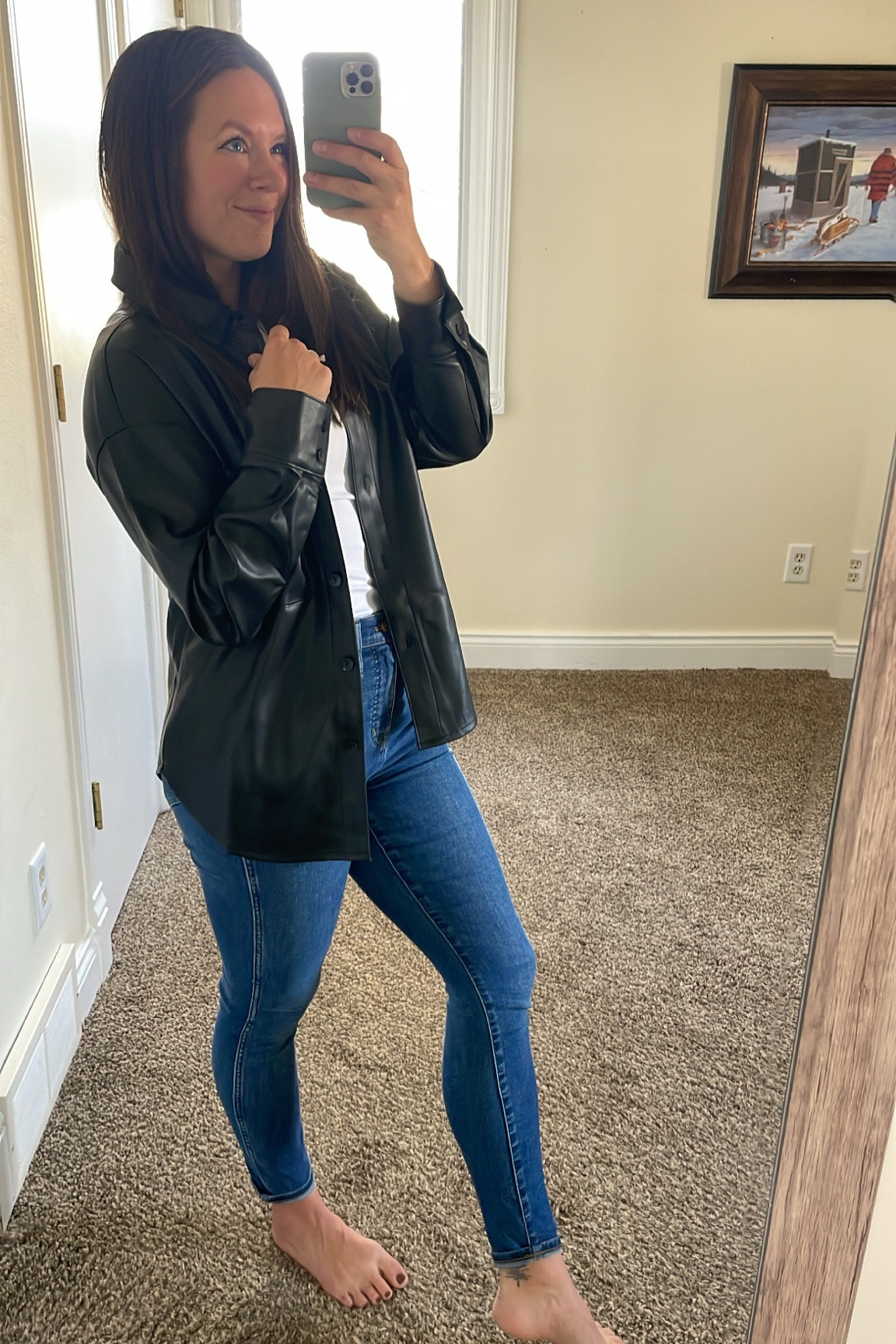 Leather button up paired with Madewell skinnies & a white body suit tank. Causal but chic! Abercrombie kills it every time 👏🏼

#LTKSeasonal #LTKunder100 #LTKstyletip