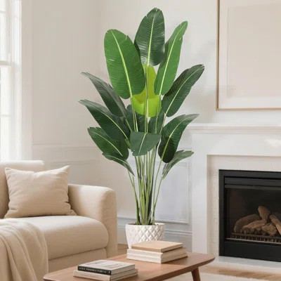 7FT Artificial Bird of Paradise Tree, Faux Banana Plant with 17 Trunks & Pot, Indoor Outdoor | Wayfair North America