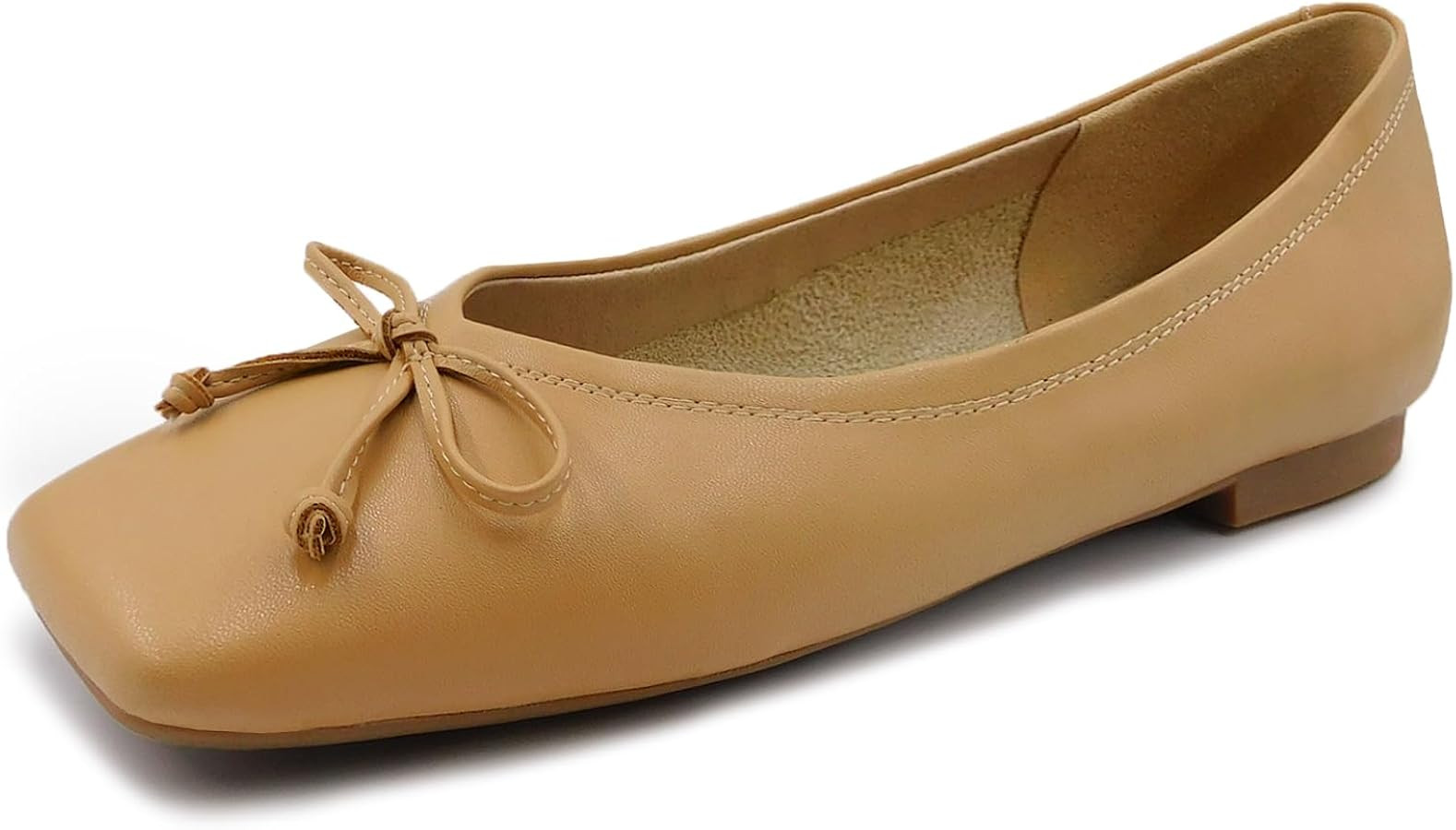 Women's Low Heel Flat Shoes Comfortable Square Toe Bowknot Decoration Casual Ballet Shoes | Amazon (US)