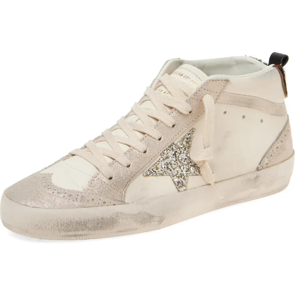 Golden Goose Mid Star Sneaker in White/Platinum/Leo at Nordstrom, Size 5Us | Nordstrom