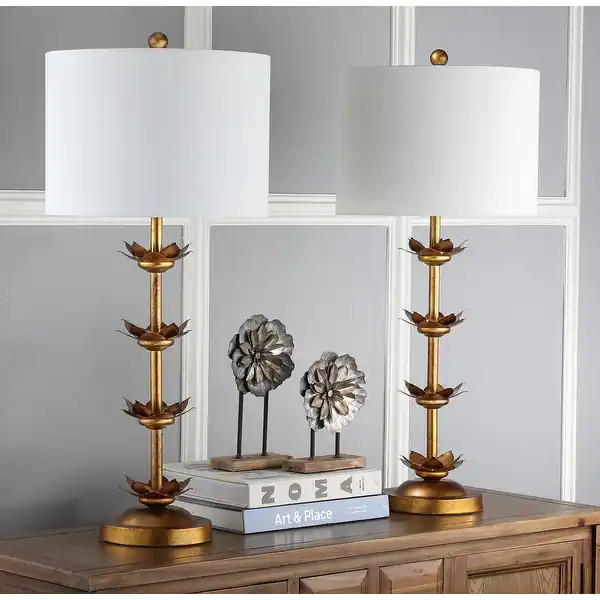 SAFAVIEH Lighting 32-inch Lani Antique Gold Leaf Table Lamp (Set of 2) - 14"x14"x32" - 14"x14"x32... | Bed Bath & Beyond