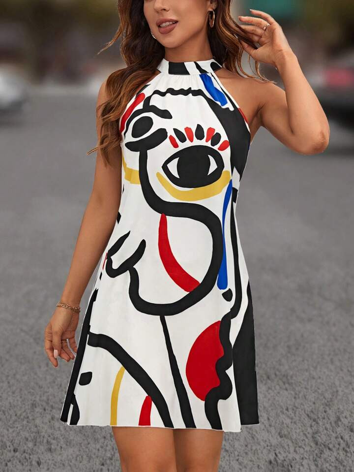 SHEIN Clasi Figure Graphic Halter Neck Dress | SHEIN