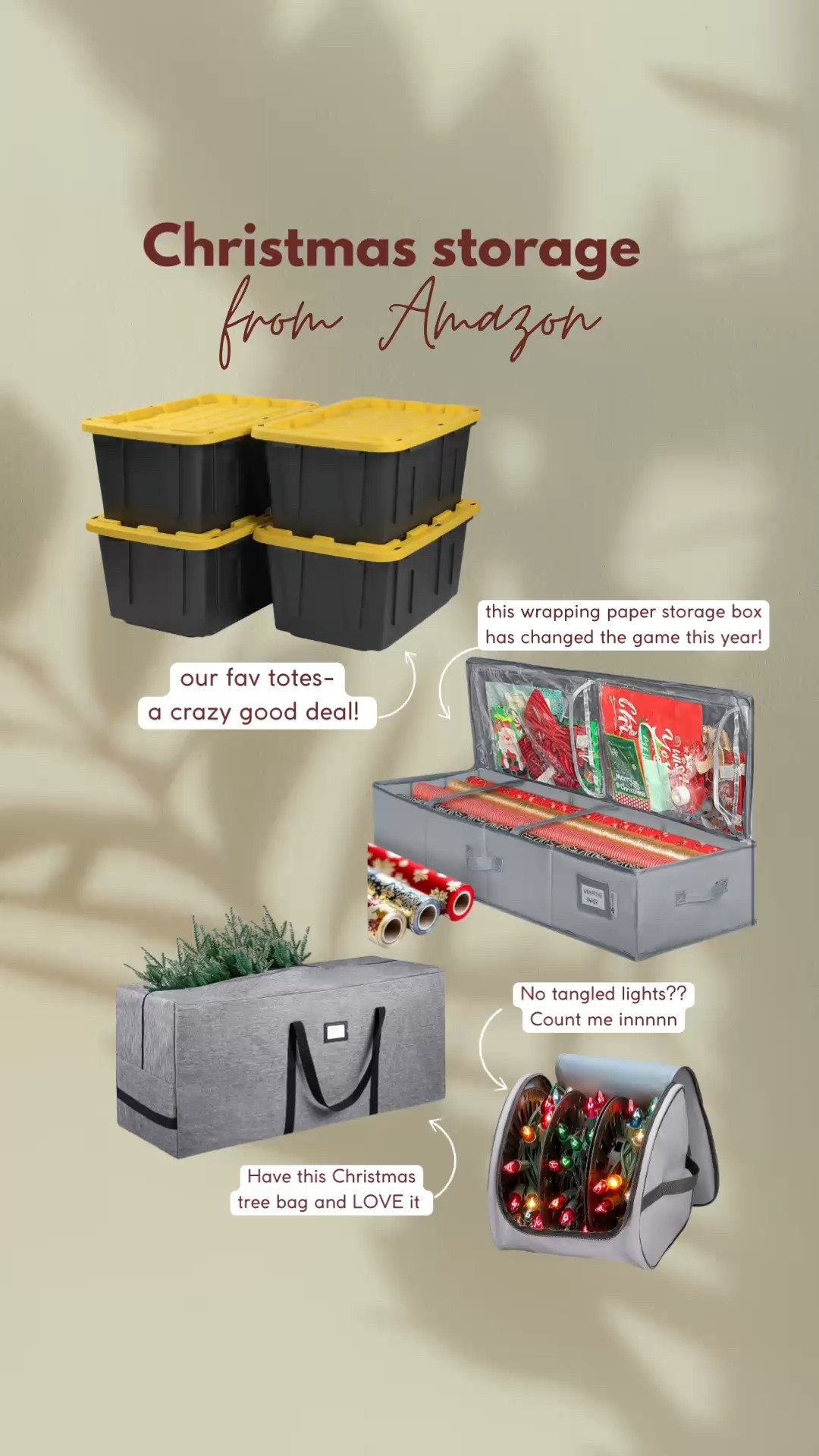 Christmas tree storage for an organized holiday clean up this New Year ❤️💚

Christmas tree storage bag, big totes for decorations, and light storage (no more tangles Christmas lights!), wrapping paper storage!! 



#LTKGiftGuide #LTKFindsUnder50 #LTKHoliday