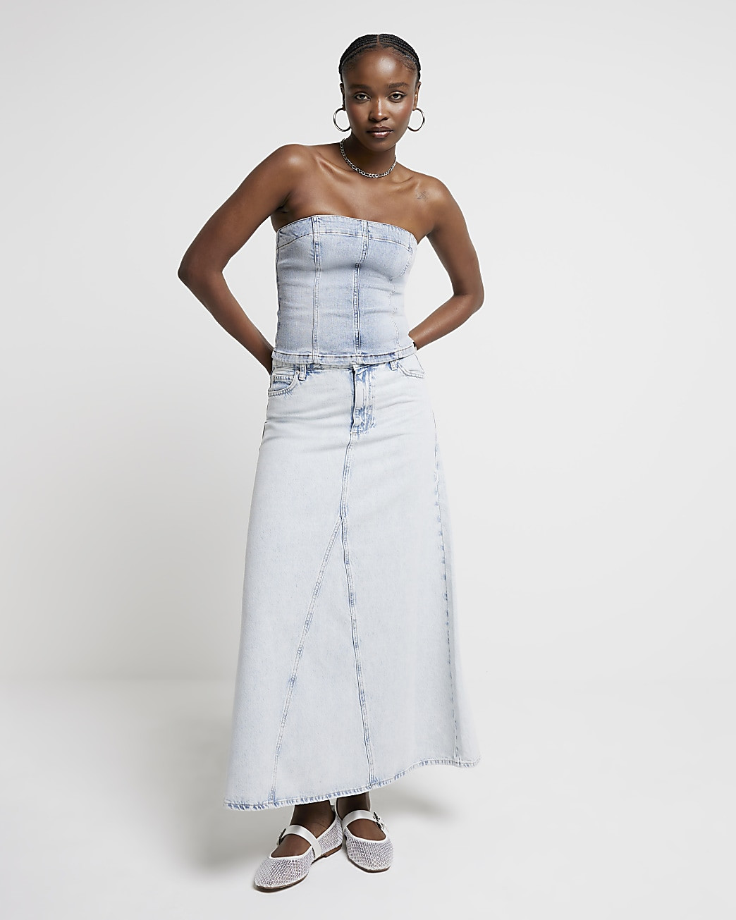 Blue denim maxi skirt | River Island (UK & IE)
