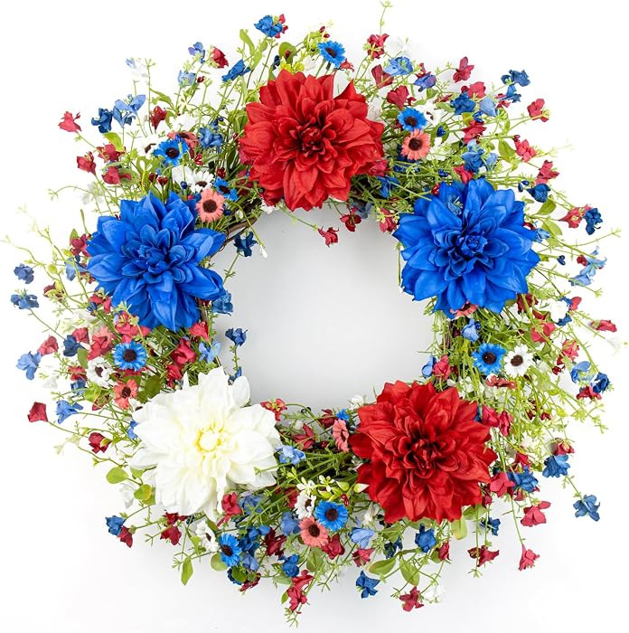 VioletEverGarden 4th of July Patriotic Wreaths for Front Door 22 Inch Red White Blue Flower Wreath Americana Floral Wreath Patriotic Decorations for Independence Day Memorial Day Flag Day Decor | Amazon (US)