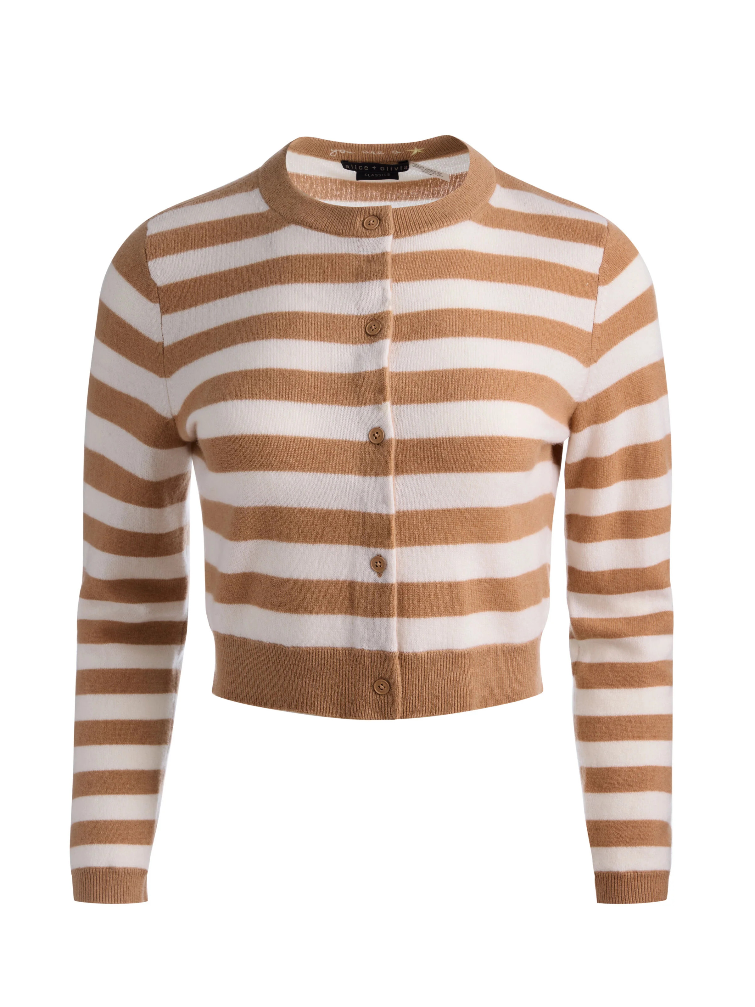 DOLLIE STRIPED CASHMERE CARDIGAN in BUTTER/ECRU | ALICE + OLIVIA | Alice + Olivia
