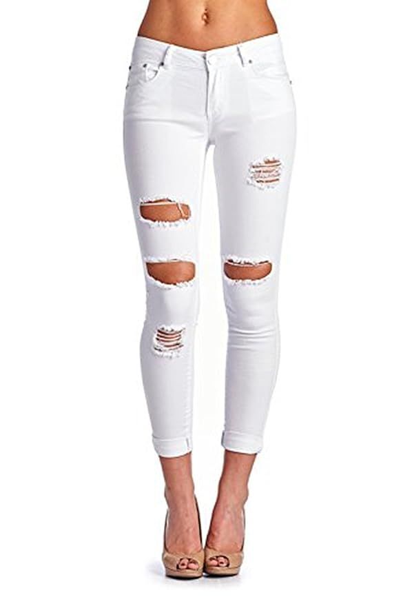 Women's Juniors Mid-Rise Distressed Slim Fit Stretchy Skinny Jeans Jegging | Amazon (US)