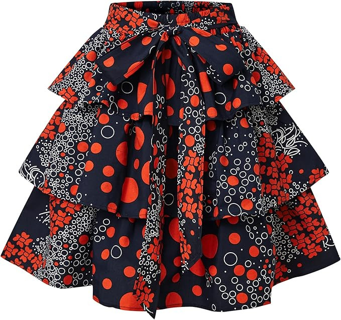 Women African Skirt Dutch Ankara Tradition Print Wax Patchwork Skirts Full Circle Skirt | Amazon (US)