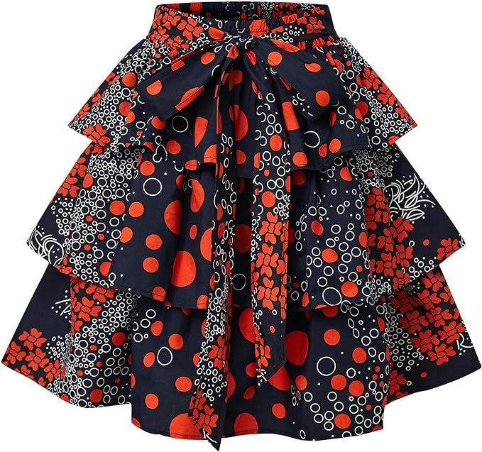 Women African Skirt Dutch Ankara Tradition Print Wax Patchwork Skirts Full Circle Skirt | Amazon (US)