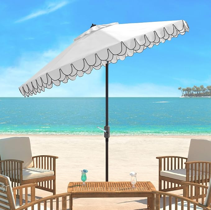 Safavieh PAT8006E Outdoor Collection Elegant White and Black Valance 9Ft Auto Tilt Umbrella | Amazon (US)