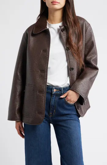 Rails Luis Faux Leather Jacket with Faux Shearling Collar in Walnut at Nordstrom Rack, Size Large | Nordstrom Rack