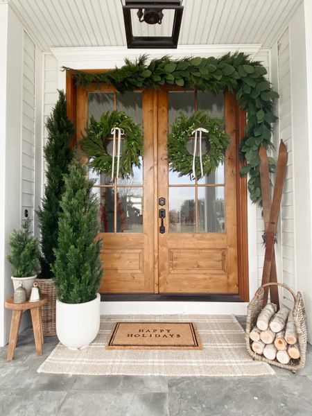 Christmas Front Door Decor Holiday Porch Decorations | Faux Cedar Trees | Neutral Doormat | Real Touch Greenery Wreath and Trees | Garland Swag | Nearly Natural Target Home Decor 

#LTKhome #LTKSeasonal #LTKHoliday