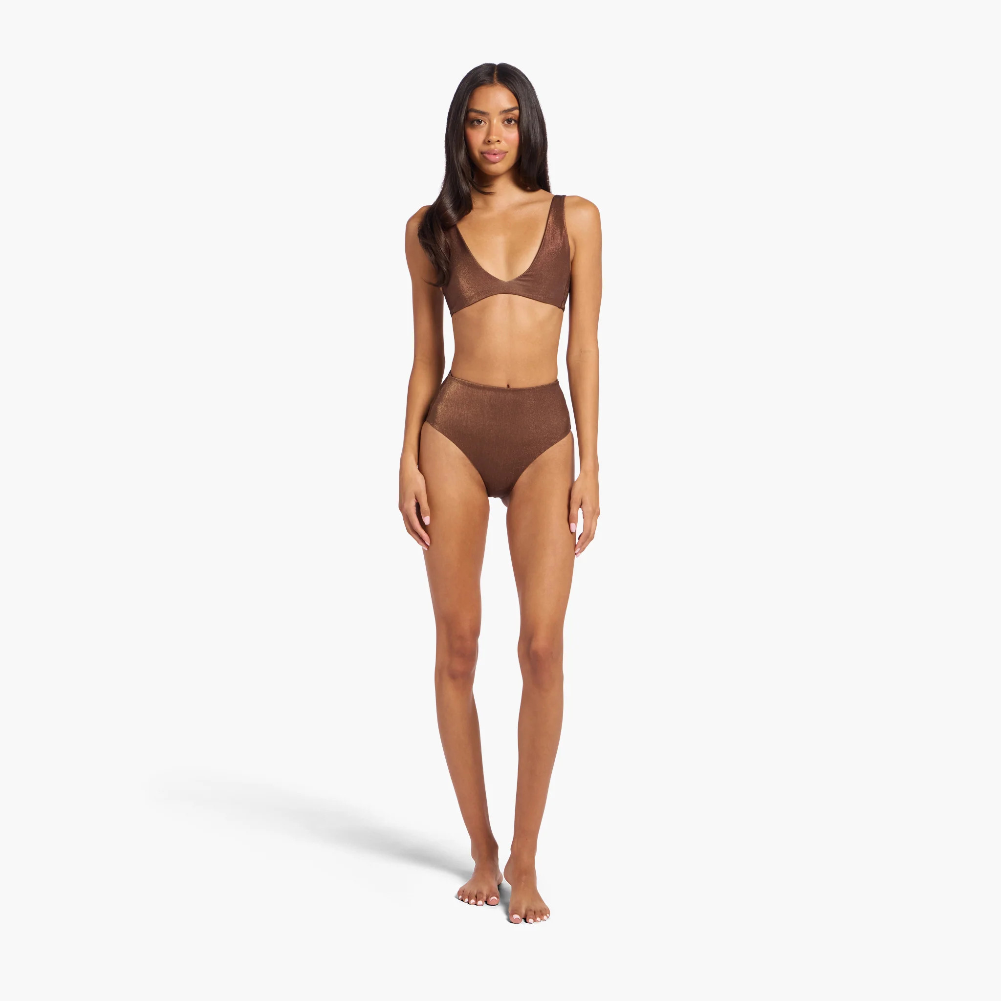 Shimmer High Waist Bikini Bottom | Coffee | Nuuds US