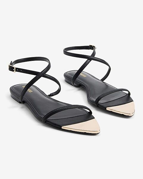Metallic Pointed Toe Strappy Flat Sandals | Express