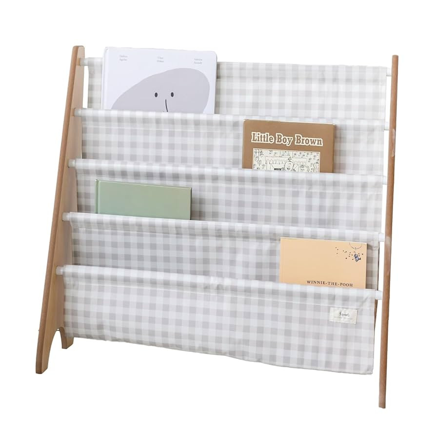 3 Sprouts Recycled Fabric Kids Bookshelf – 4-Tier Sling Book Rack Organizer - Nursery Room Play... | Amazon (US)
