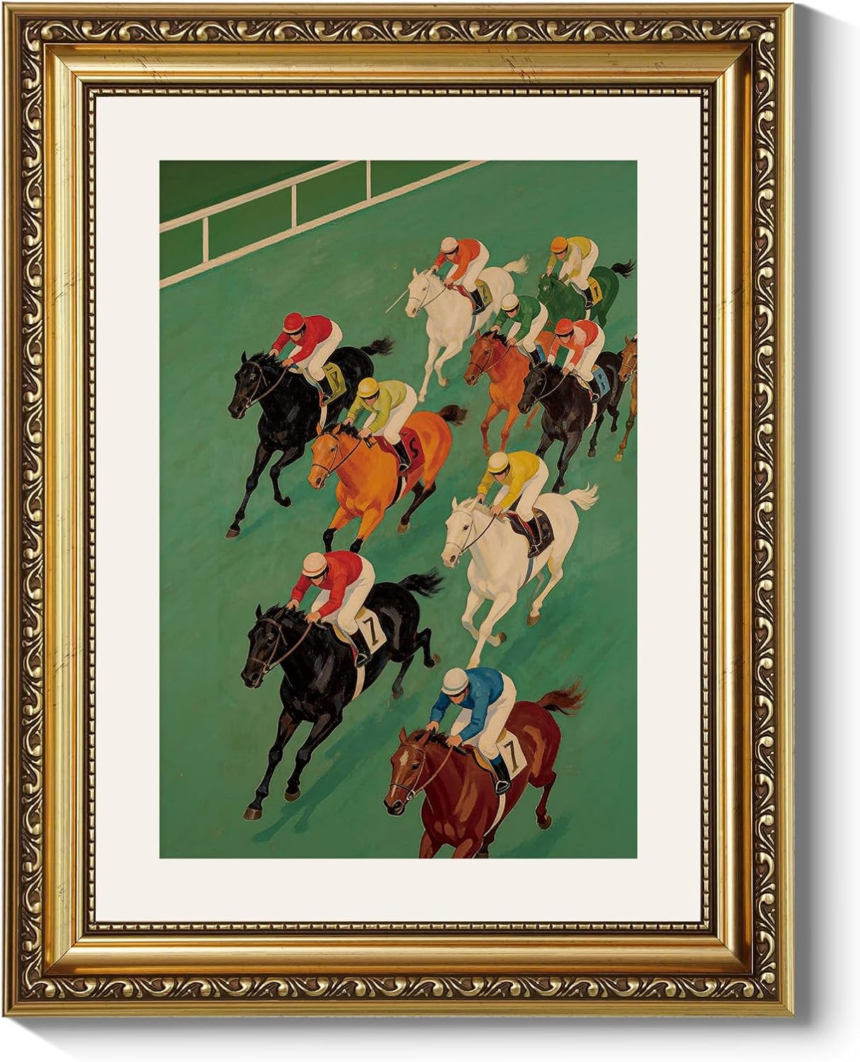 ARPEOTCY Gold Framed Canvas Wall Art, 11x14 Inch Horse Racing Wall Art Vintage Style, Dynamic Derby Jockey Action Scene with Running Horses, Equestrian Sport Decor for Living Room, Office | Amazon (US)