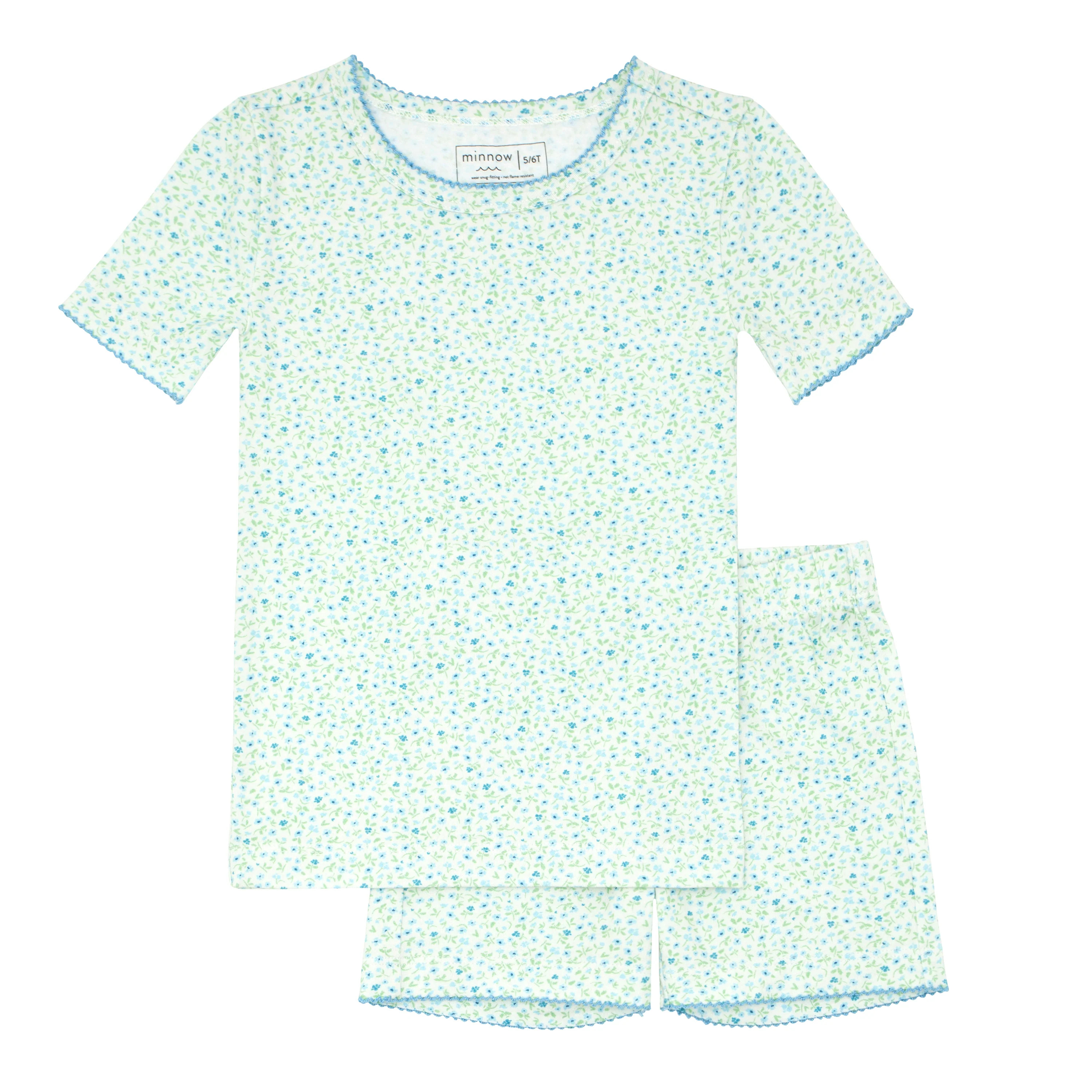girls hibiscus ditsy shirt and short pima pajamas set | minnow