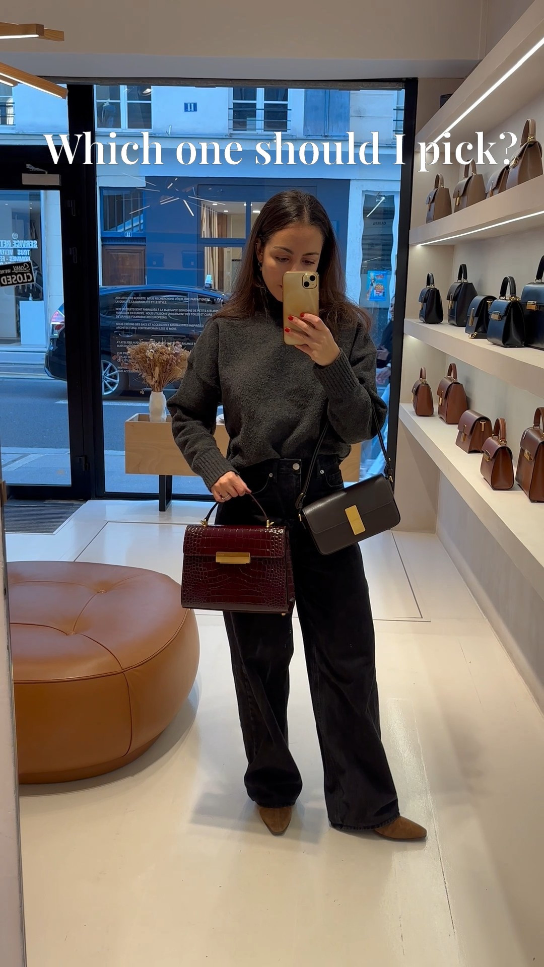 Decisions decisions!! Which bag should I pick? In love with this crocodile embossed leather, but also really liked the simplicity of the chocolate brown baguette bag🥲 

#LTKGiftGuide #LTKItBag #LTKStyleTip