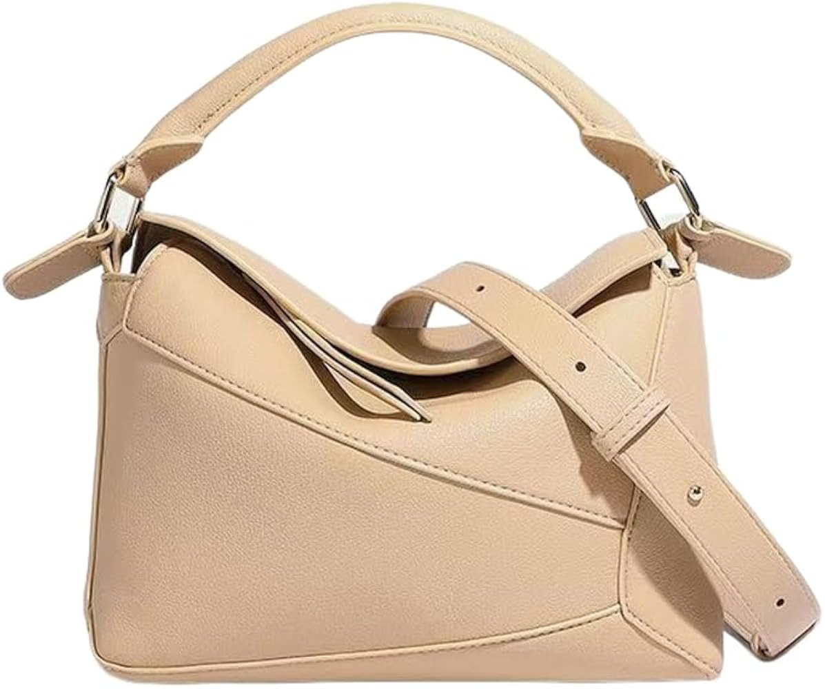 Geometric Leather Handbag with Top Handle, Shoulder Strap, Spacious Interior, Black | Amazon (US)