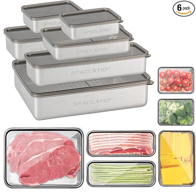 6 Pack Bacon Cheese Container for Refrigerator, 304 Stainless Steel Airtight Deli Meat Storage Co... | Amazon (US)