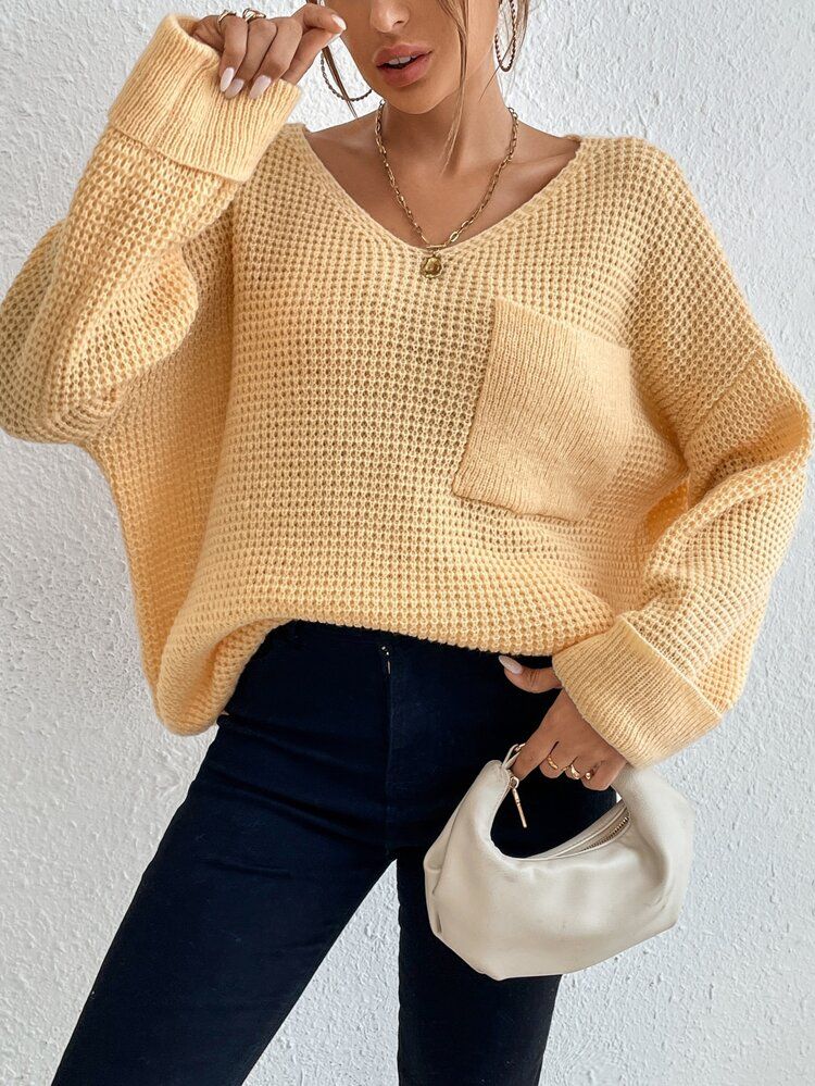 Drop Shoulder Pocket Patched Sweater | SHEIN