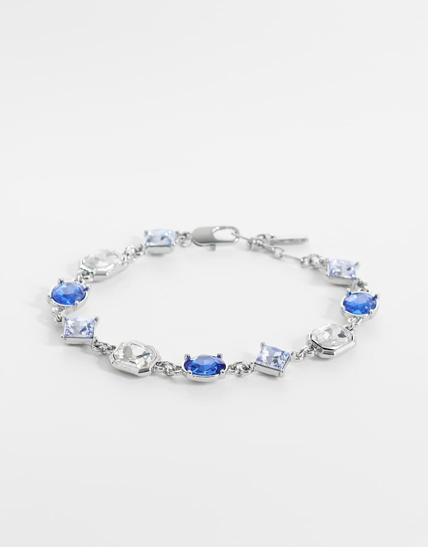 ASOS DESIGN oval and diamond blue crystal stone set bracelet in silver | ASOS (Global)