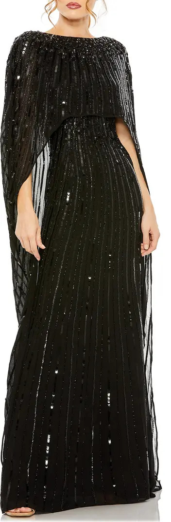 Sequin Embellished Long Sleeve Capelet Column Gown | Nordstrom