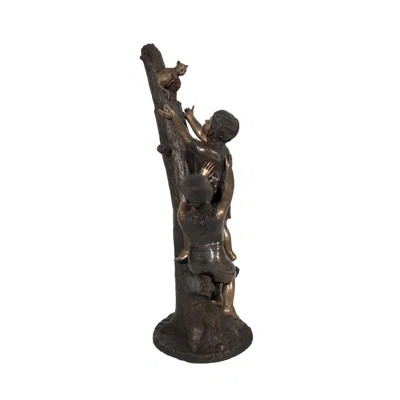 Bronze Boy and Girl with Cat in Tree Garden Sculpture | Perigold