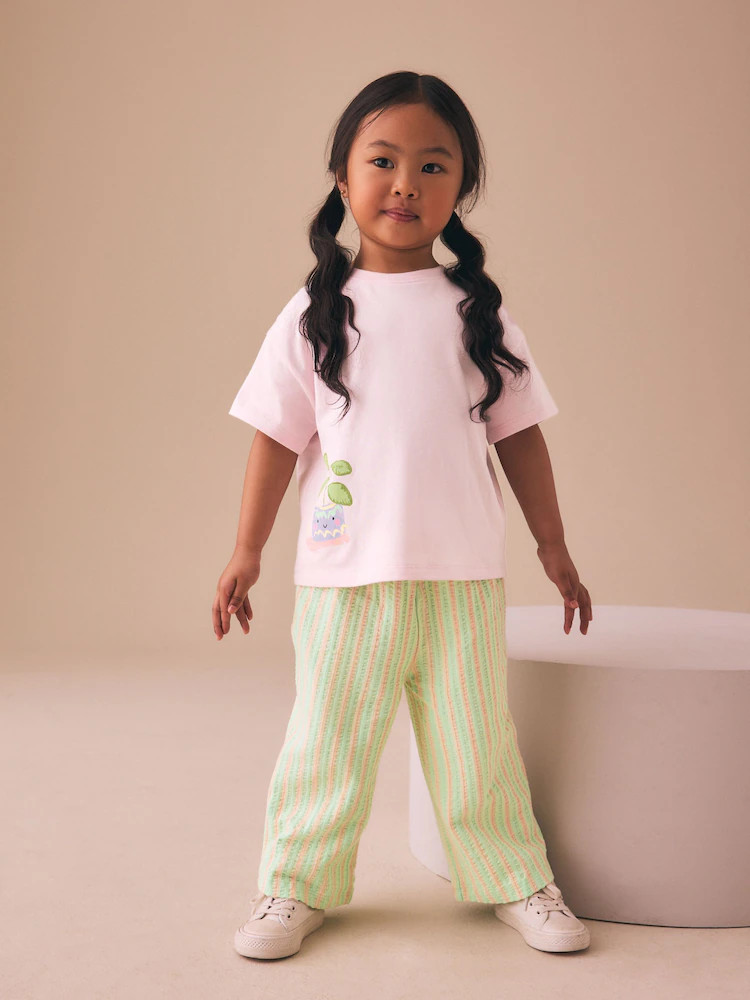 Pink Plants Character Short Sleeve Top and Wide Trousers Set (3mths-7yrs) | Next US