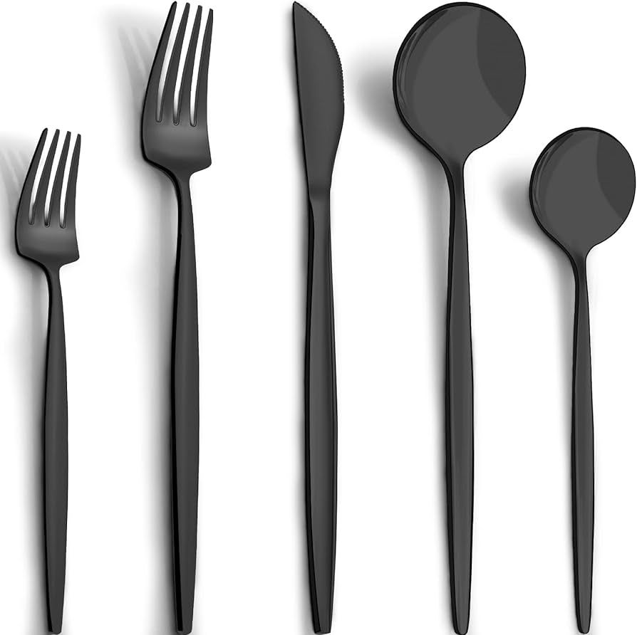 40-Piece Matte Black Silverware Set for 8, CEKEE Stainless Steel Flatware Cutlery Set, Cutlery Ki... | Amazon (US)