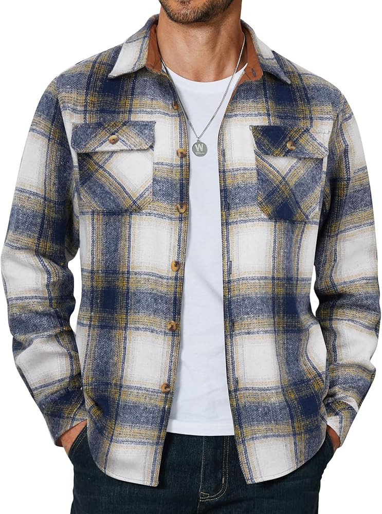 COOFANDY Men's Long Sleeve Flannel Shirts Fashion Plaid Jacket Casual Button Down Shirt with Pock... | Amazon (US)