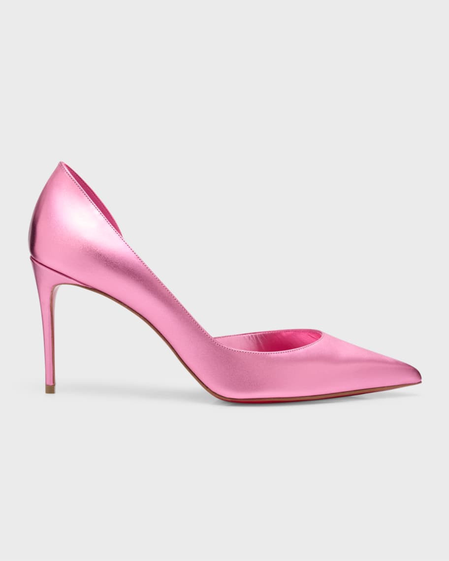 Christian Louboutin Iriza Metallic Half-d'Orsay Red Sole Pumps | Neiman Marcus