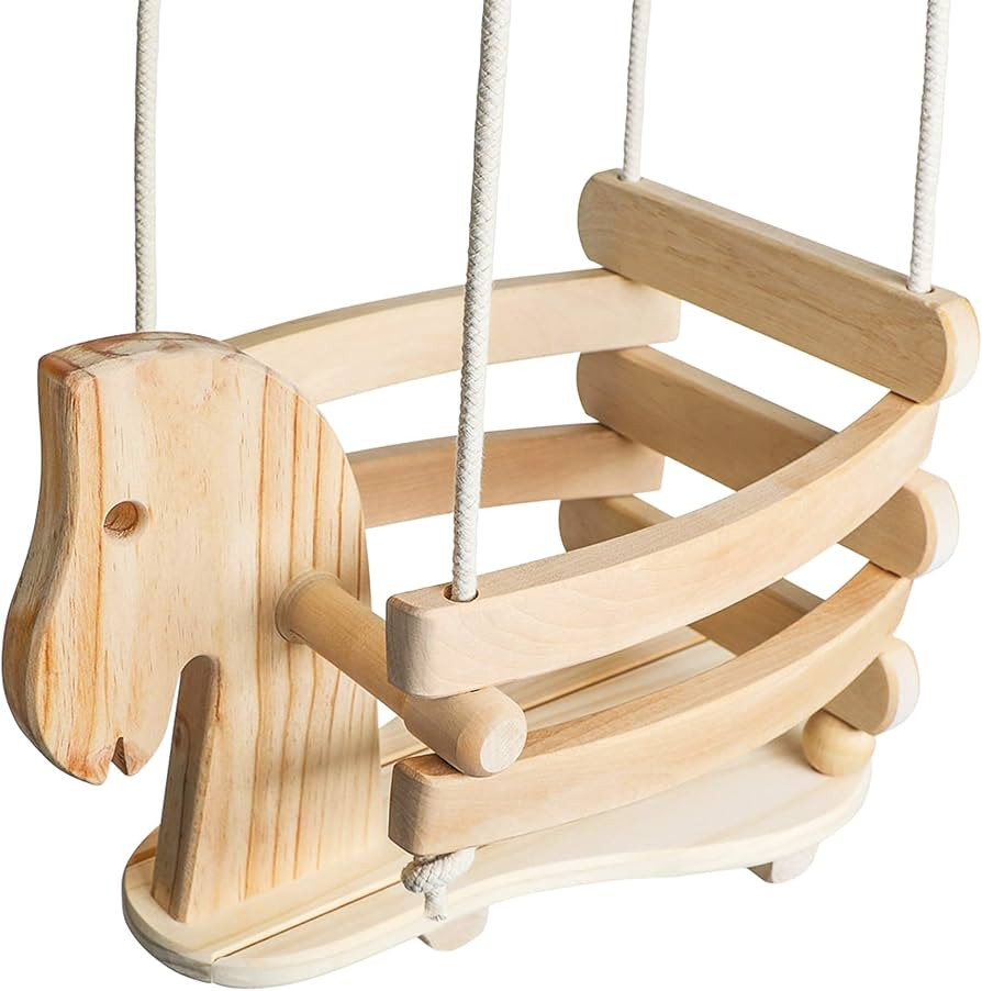 Wooden Horse Baby Swing for Outdoor Porch or Patio. Wood Toddler Swing with Bucket Chair Seat Des... | Amazon (US)