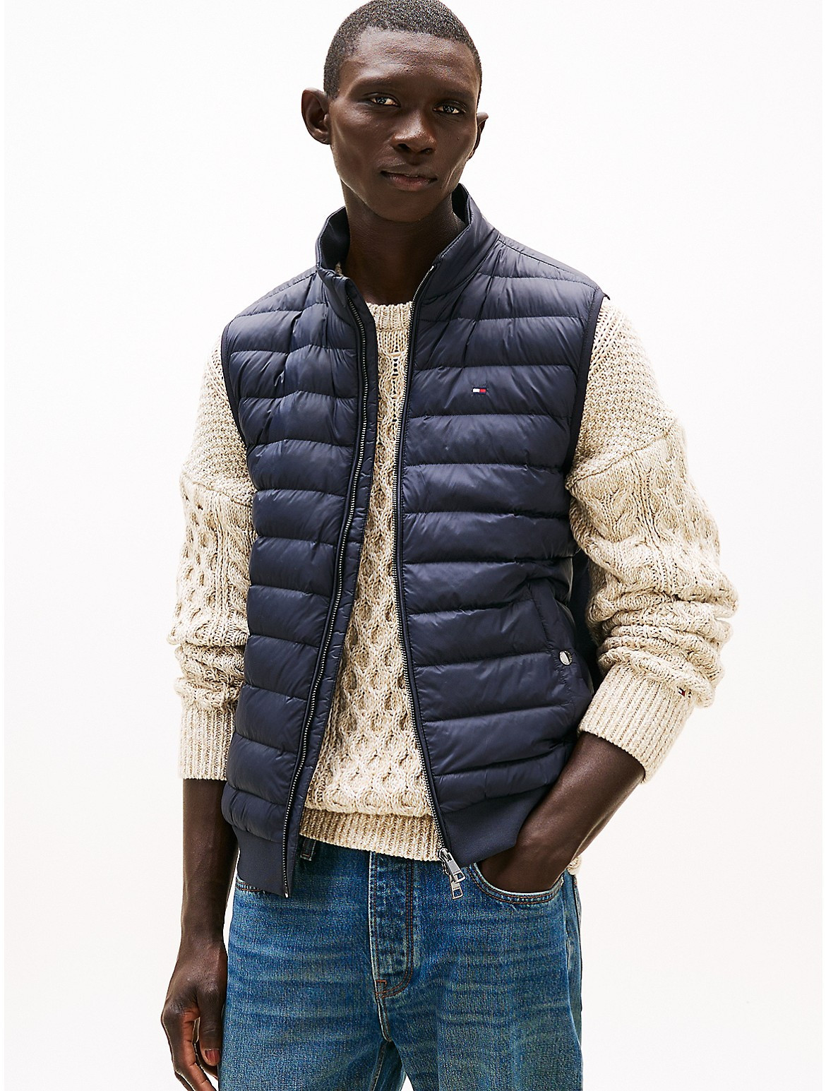 Tommy Hilfiger Men's Mixed Media Puffer Vest - Navy - L | Tommy Hilfiger (US)
