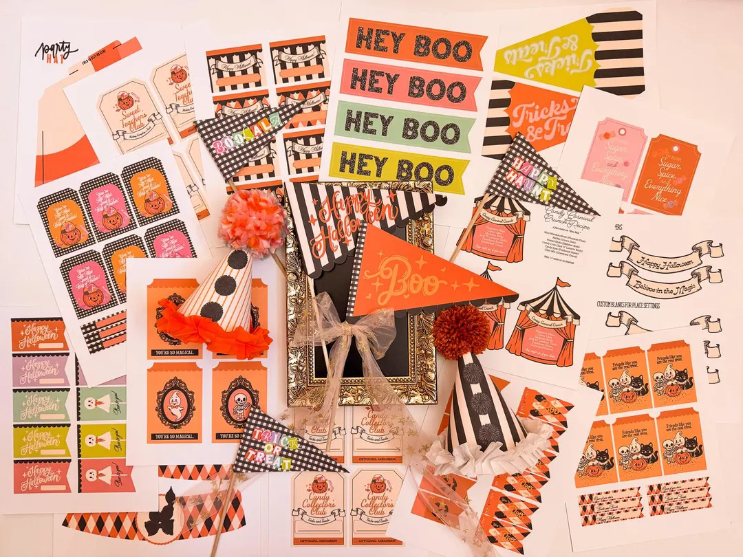 Vintage Halloween Printable Set, 20 Pages Nostalgic Party Pennant Flags & Tags, Retro Kids Hallow... | Etsy (EU)