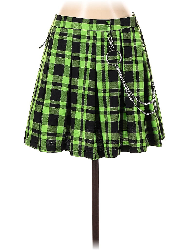 Hot Topic Casual Skirt: Green Checkered/Gingham Bottoms - Size Small | ThredUp