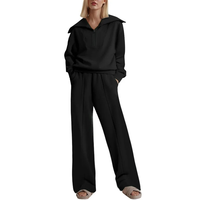 DOKOTOO Womens 2 Piece Outfits Sets Oversized Fleece Sweatsuit Half Zip Sweatshirt Matching Set W... | Walmart (US)