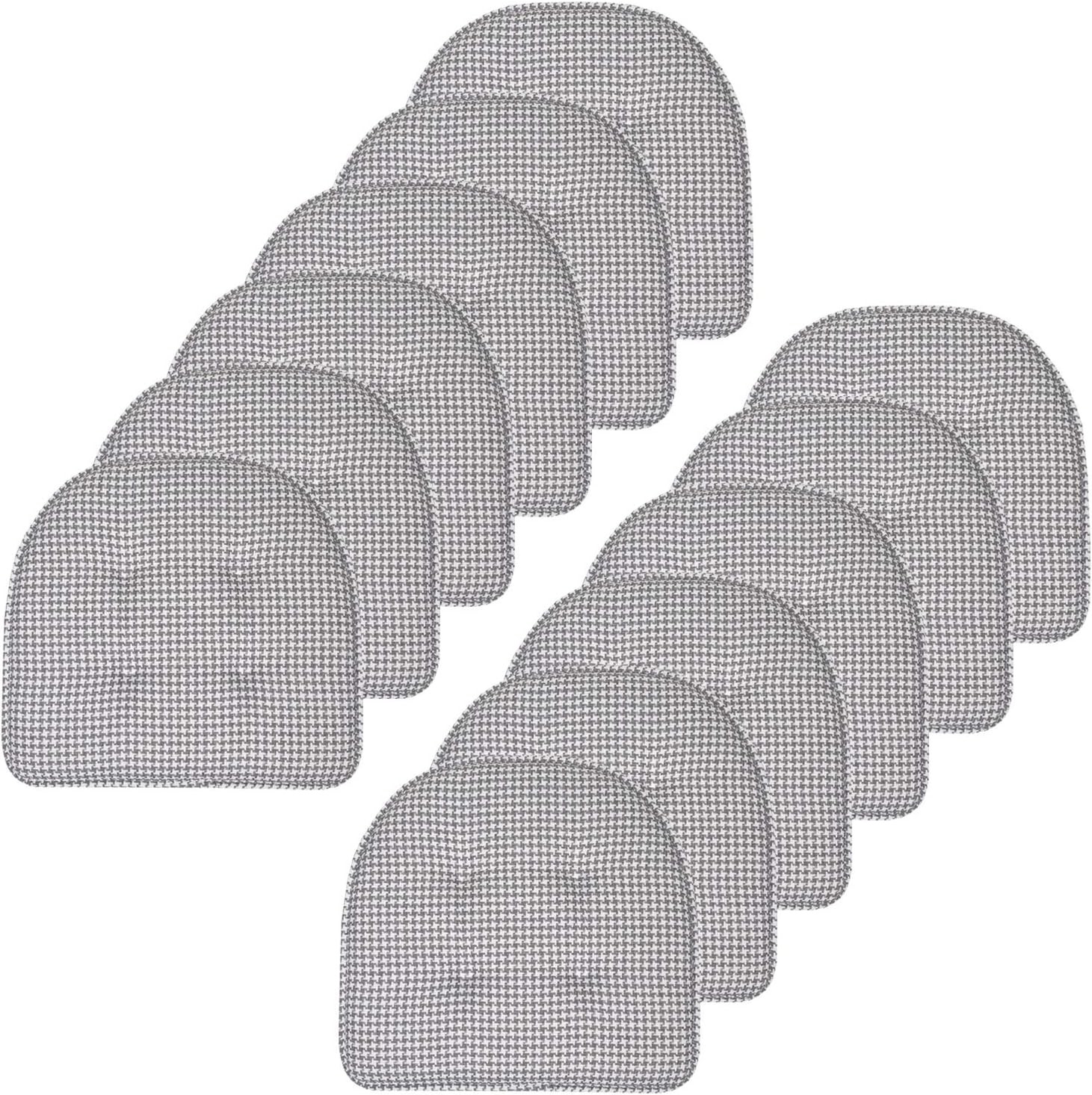 Sweet Home Collection Chair Cushion Memory Foam Pads Tufted Slip Non Skid Rubber Back U-Shaped 17" x 16" Seat Cover, 12 Count (Pack of 1), Houndsooth Gray | Amazon (US)