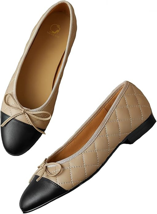 SHODENSE Women Cap Toe Bow Flats Two Tone Slip On Ballet Flats Comfy Closed Round Toe Flats Color... | Amazon (US)