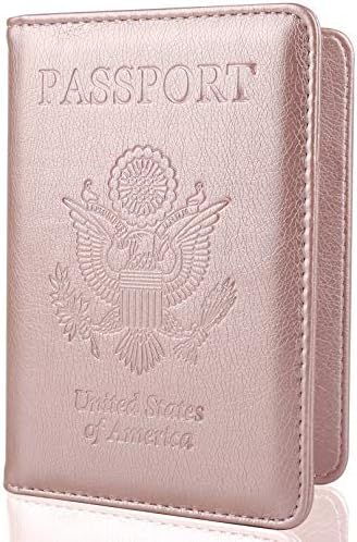 GDTK Leather Passport Holder Cover Case RFID Blocking Travel Wallet (Rose Gold) | Amazon (US)