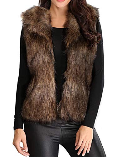 Aukmla Women's Faux Fur Vest Sleeveless Coat Jacket Winter Warm Short Waistcoat Outwear with Pocket for Spring Autumn and Winter (X-Large, Brown) | Amazon (US)