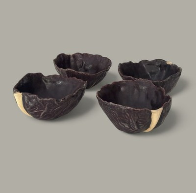 Set Of 4 PATRICIA GARRETT Purple Cabbage Leaf Salad Bowls California Pottery | eBay US