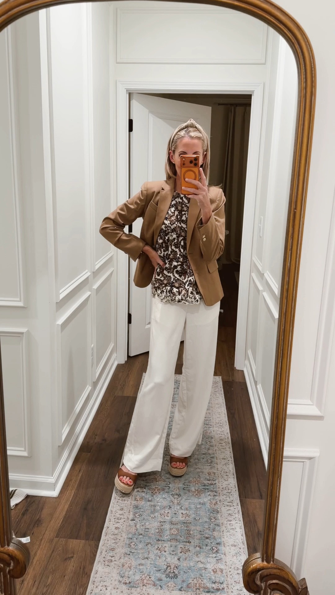 Today’s outfit of the day – is a high low viral Target pants low at $25… J.Crew factory blazer high. Linked  some of my favorite tops. Wearing a size extra small and all.