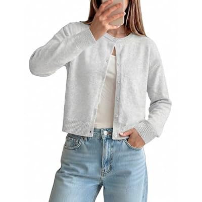 GRACE KARIN Cropped Cardigan Sweaters for Women Long Sleeve Crew Neck Open Front Jackets Y… | Amazon (US)
